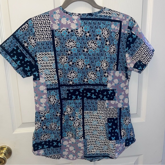 Women's Patchwork Print Tee - Blue and Purple/1103 - Picture 3 of 3